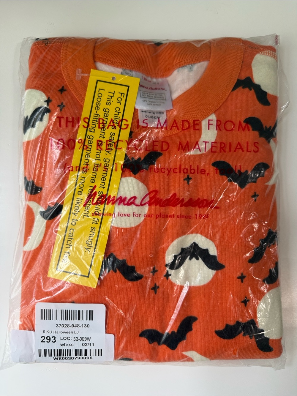 Hanna Andersson Orange Halloween Bat Print Kids Pajamas